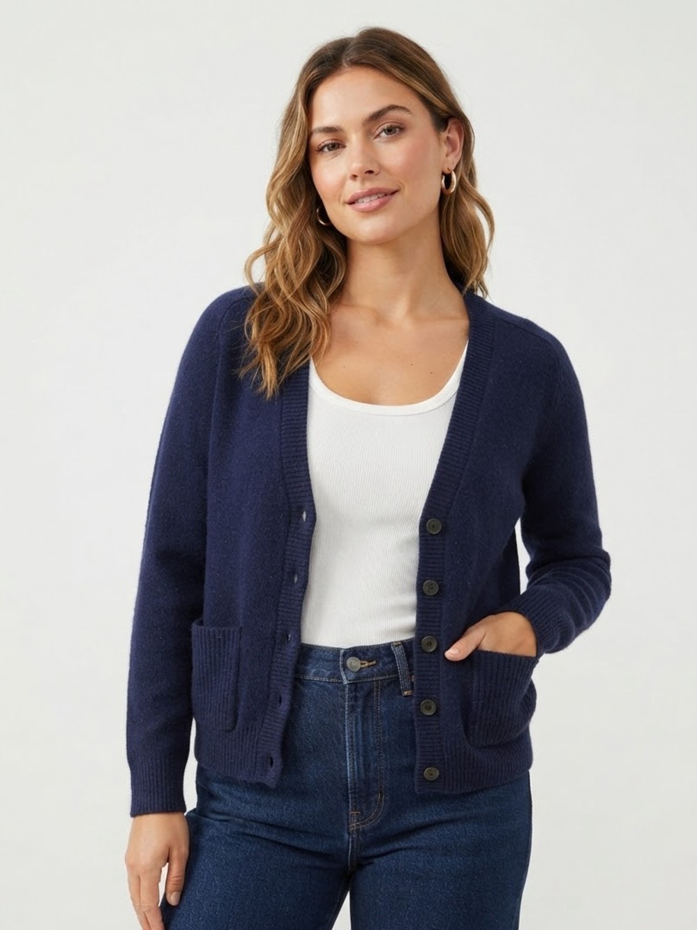 BDG Urban Outfitters Navy Blue Wool Blend V-Neck Button Cardigan Sweater Medium
